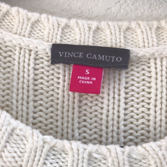 New Vince Camuto Estate Jewel Cotton Ball Cream Crewneck Sweater Size S - Picture 10 of 11